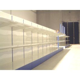 Scaffalatura di metallo per arredare negozi a centro stanza colore bianco cm. 100x40x140h