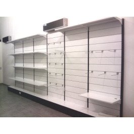 Scaffalatura di metallo verniciata per allestimento negozi con moduli a parete cm. 100x50x300h