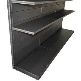 Scaffale per negozio in metallo verniciato nero ghisa con piani lisci cm. 75x40x200h