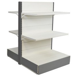 Modulo di scaffalatura metallica da negozio a centro stanza colore alluminio e bianco cm. 100x60x140h