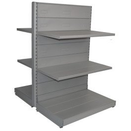 Modulo di scaffale metallico per negozio a centro stanza colore alluminio cm. 97x60x140h
