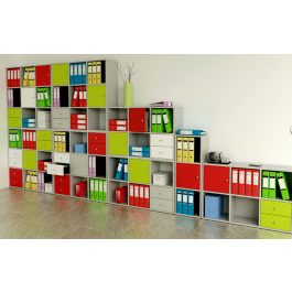 Libreria da ufficio a caselle a giorno in melaminico verniciato cm. 104,1x29,2x69,8h