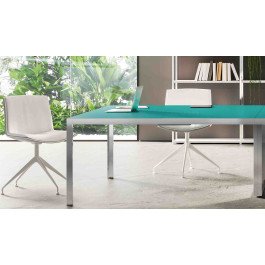 Tavolo con struttura in alluminio e top in vetro retro-laccato per riunioni
