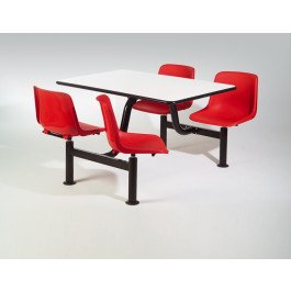 Tavolo da sala mensa con telaio in tubo di acciaio e quattro sedute in vari colori in polipropilene cm. 120x120