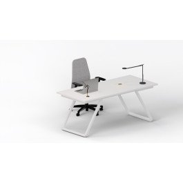 Scrivania moderna per ufficio con piano melaminico e struttura in acciaio verniciato bianco cm. 180x80x75h