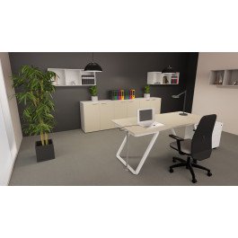 Scrivania moderna per ufficio con piano melaminico e struttura in acciaio verniciato bianco cm. 180x80x75h