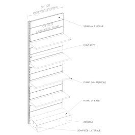 Modulo aggiuntivo scaffalatura metallica zincata a parete per negozi di cm. 100x60x250h