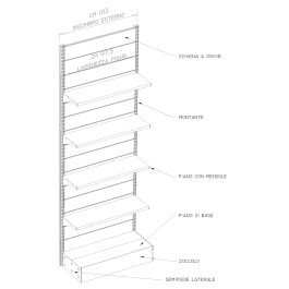 Modulo di scaffalatura da negozio a parete in metallo verniciato cm. 80x60x250h