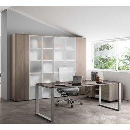 Libreria da ufficio con ante battenti in alluminio e vetro e piani interni regolabili cm. 45x45x210h