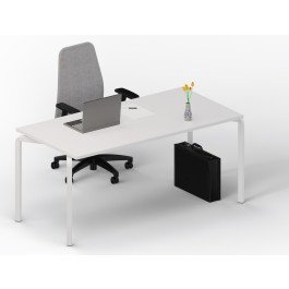 Composizione arredi operativi con scrivania moderna con struttura metallica, mobile con 2 ante battenti e poltroncina girevole
