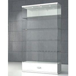 Vetrina espositiva per negozi con cassetto estraibile di colore bianco lucido cm. 120x40x210h