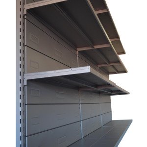 Scaffalatura verniciata alluminio da negozio a parete con piani regolabili cm. 75x30x200h