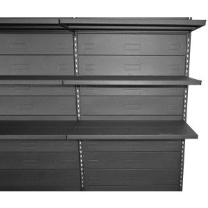 Scaffale in metallo verniciato nero ghisa con piani regolabili da negozio cm. 45x50x300h