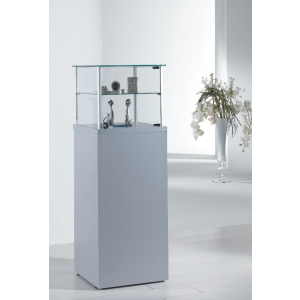 Vetrina espositiva per negozi con piano interno in vetro e mobile basso in legno cm. 45x45x135h