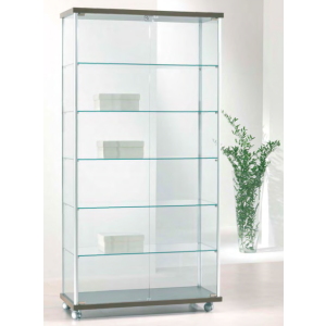 Vetrina per esposizione con ante battenti e piani interni in vetro cm. 93x39x183h