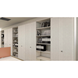 Armadio ufficio per archiviazione con ante scorrevoli in metallo forato cm. 180x37,5x200H