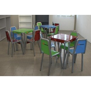 Composizione tavolo in metallo verniciato con 4 sedie per ufficio
