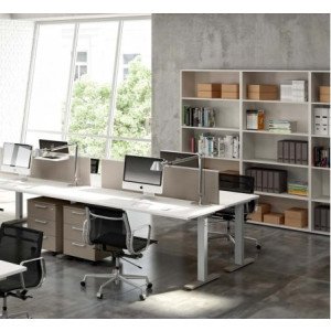 Libreria operativa in legno per ufficio con piani superiori e cassetti estraibili in basso cm. 90x45x210h