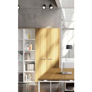Libreria da ufficio in legno con ante battenti superiori ed inferiori e piani interni cm. 45x45x210h