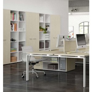 Libreria operativa in legno per ufficio con piani superiori e cassetti estraibili in basso cm. 90x45x210h