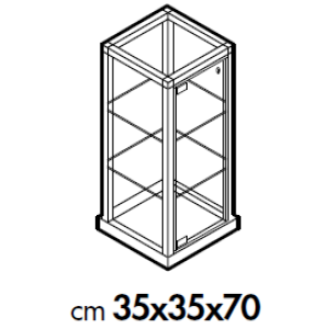 Vetrina bassa con telaio in alluminio e ripiani regolabili in cristallo cm. 35x35x70h