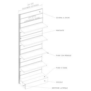 Modulo aggiuntivo scaffalatura metallica per negozi di cm. 100x40x250h