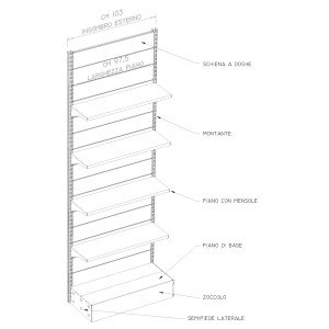 Modulo di scaffalatura a parete in metallo per arredo negozio cm. 100x60x300h