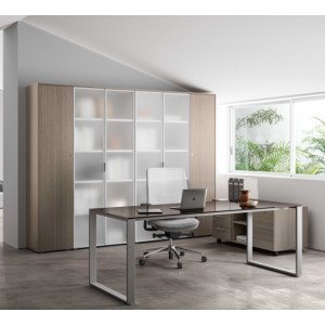 Libreria da ufficio con ante battenti in alluminio e vetro e piani interni regolabili cm. 90x45x210h
