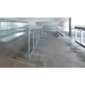 Scaffalatura da negozio a parete in metallo zincato con piani con mensole cm. 100x40x250h