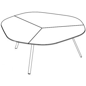 Tavolo sagomato per sala riunione in melaminico con struttura metallica cm. 188x178x75h