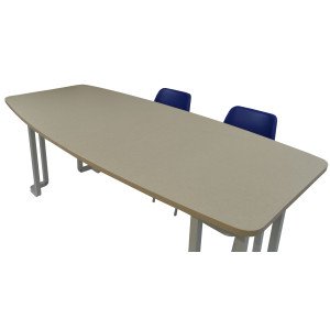 Tavolo per mensa con struttura metallica tubolare con gamba sagomata e verniciata e piano in legno sagomato ellittico per 8 persone cm. 200x100x72h